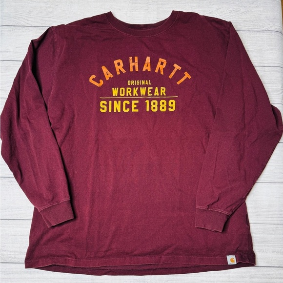 Carhartt Men’s Original Workwear Long Sleeve Maroon T-Shirt Original Fit Size XL - Picture 1 of 5